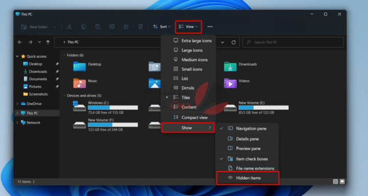 Windows 11 : كيفية إظهار الملفات المخفية 2
